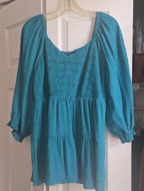torrid Teal Smocked Tiered Peasant Top